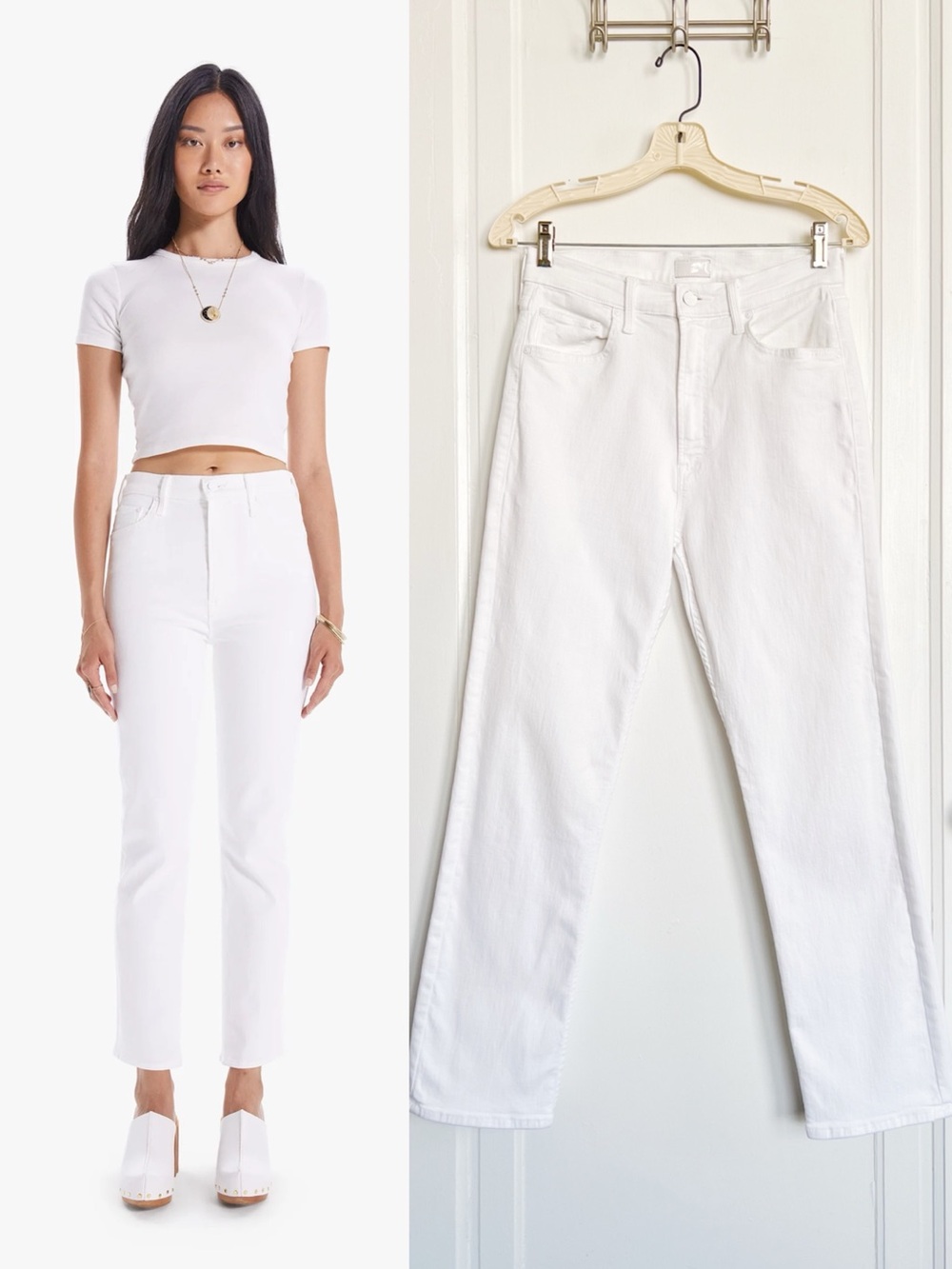 MOTHER • High Waisted Rider Ankle in Fairest Of Them All white straight slim
